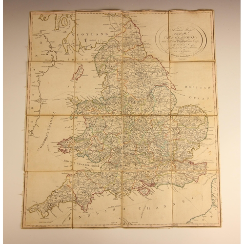 191 - A folding map titled A CORRECT MAP OF ENGLAND WITH ALL THE PRINCIPAL AND CROSS ROADS, sixteen paper ... 