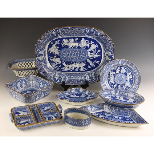 284 - A selection of Herculaneum style blue and white serving wares, early 19th century, to include a pick... 