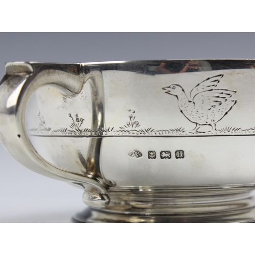 3 - A George V silver twin handle bowl, Adie Brothers Ltd, Birmingham 1932, the loop handles above engra... 