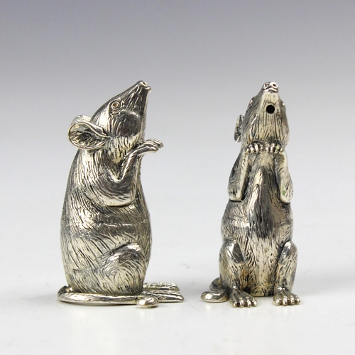 39 - A pair of Continental white metal novelty salt pots, modelled as rats with realistically chased deta... 