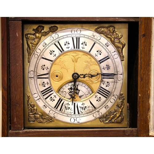 423 - A George III oak cased thirty hour longcase clock signed Henry South, the flat top hood with oversai... 