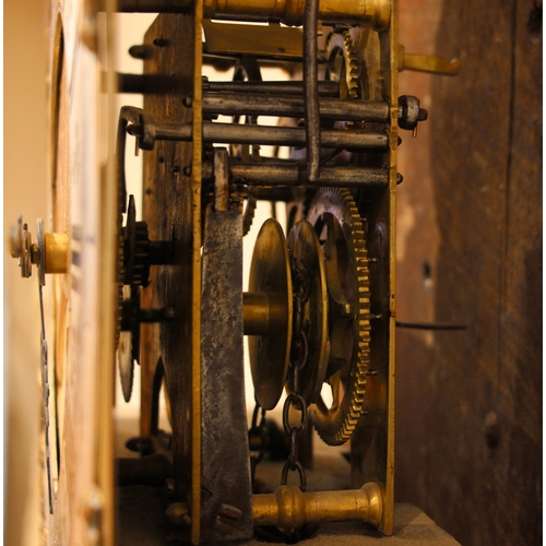 423 - A George III oak cased thirty hour longcase clock signed Henry South, the flat top hood with oversai... 