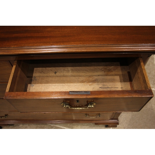 449 - A George III and later mahogany chest of drawers, formed with two short and three graduated oak line... 