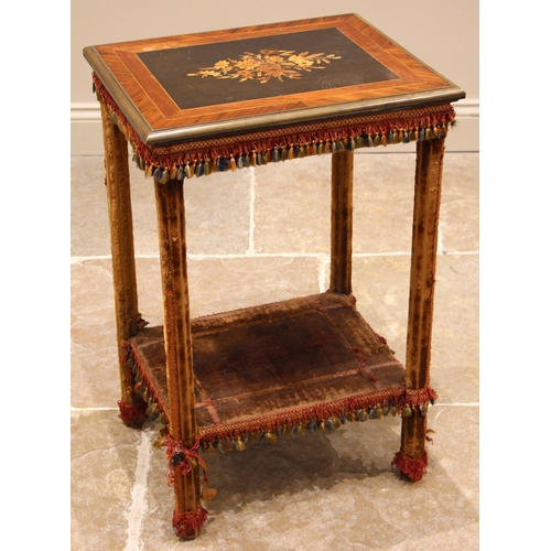 474 - A French kingwood and marquetry velvet covered occasional table, late 19th century, the rectangular ... 