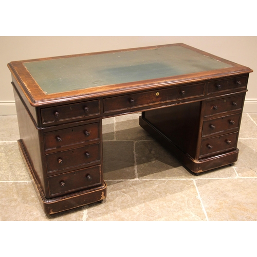 477 - A Victorian mahogany twin pedestal desk, the moulded rectangular top with rounded corners and inset ... 