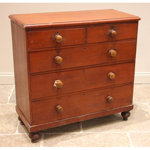 484 - A Victorian stained pine chest of drawers, formed with an arrangement of two short over three gradua... 