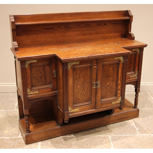 485 - A pitch pine ecclesiastical breakfront sideboard, late 19th/early 20th century,  the superstructure ... 