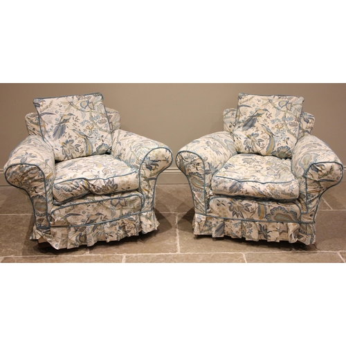 497 - An early 20th century three piece lounge suite, later re-covered in Sanderson floral 'Suva' fabric, ... 