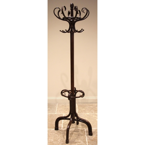 499 - A stained bentwood hat/coat stand, mid 20th century, the eight 'S' shaped hat hooks united by a ring... 