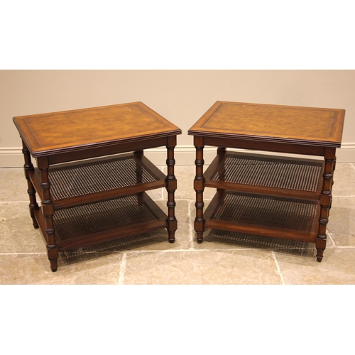 513 - A pair of two tier rattan lamp/side tables, by Ethan Allen, America, late 20th century, each table w... 