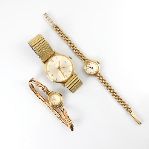 61 - A group of three yellow metal watches, including a 9ct yellow gold ladies ‘Chateau’ watch, the circu... 