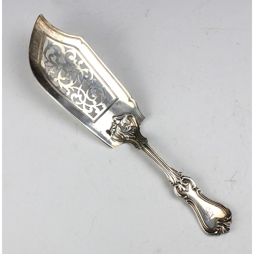 8 - A Victorian silver Albert pattern fish slice, indistinct makers mark, London 1844, with engraved mon... 