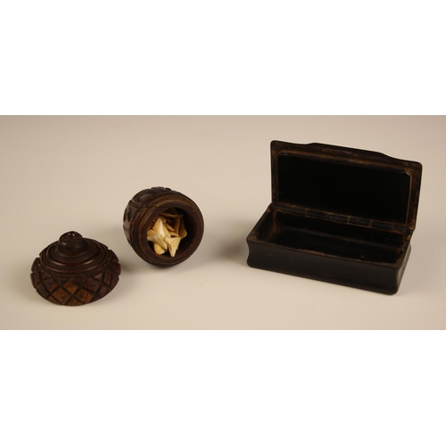 136 - A tortoiseshell and ebonised snuff box, 19th century, of rectangular form with hinged cover, 7.5cm W... 