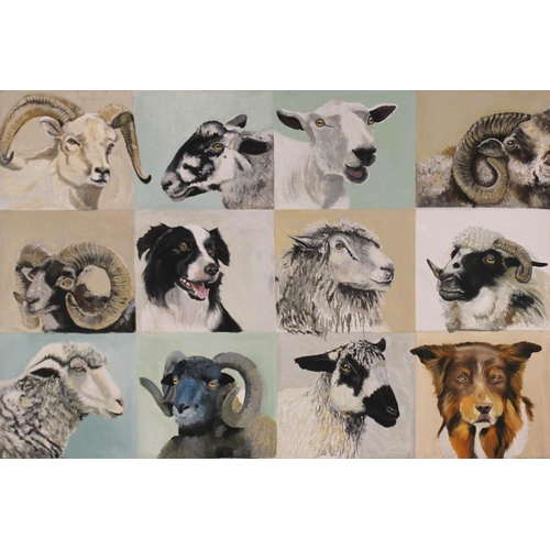 147 - Clive Fredrickson (South African, contemporary),  
Twelve portraits of sheep and Border Collies,  
O... 