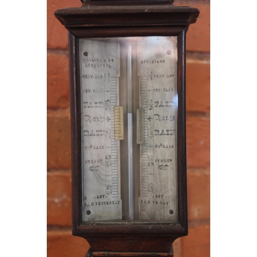 419 - A mid 19th century mahogany cased stick  barometer by Melling of Liverpool, the 18cm signed silvered... 