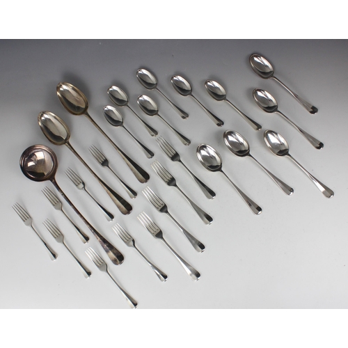 45 - A large collection of silver plate Hanovarian pattern flatware, including ten table spoons, 21.5cm l... 