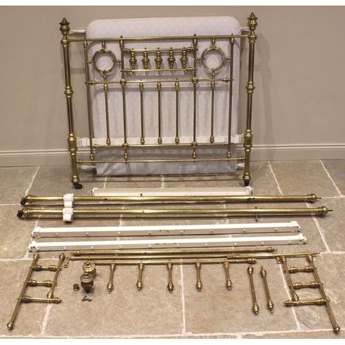 455 - A Victorian lacquered brass half tester bed, the later padded headboard supported on tubular upright... 