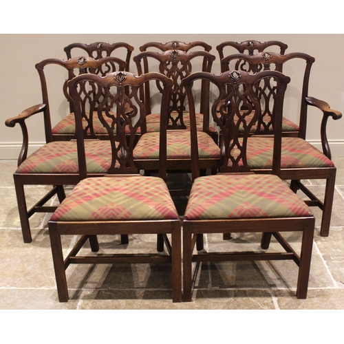 456 - A set of eight Chippendale revival mahogany dining chairs, mid 20th century, each with an interlaced... 