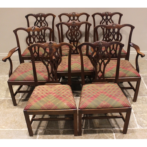 456 - A set of eight Chippendale revival mahogany dining chairs, mid 20th century, each with an interlaced... 