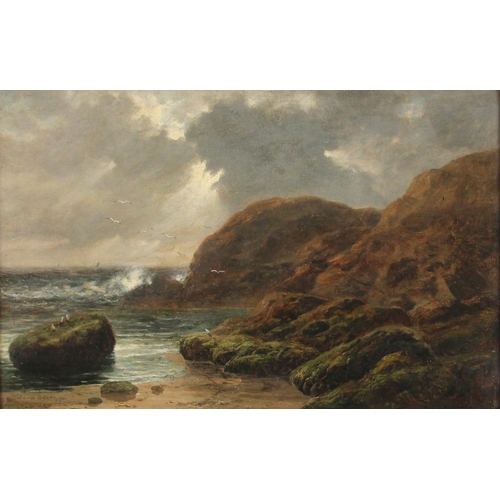 173 - Circle of John Brett ARA (British, 1831-1902),  
A rocky coastal landscape,  
Oil on canvas,  
Signe... 