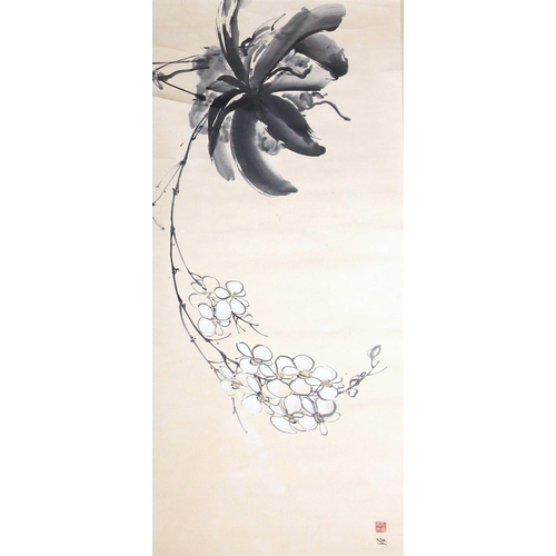 187 - J. M. Goh (Chinese, 20th century),  
Kakemono (hanging scroll), 
Jade Vine,
Signed, 
112cm H x 43cm ... 