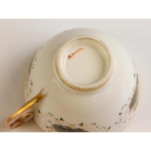 271 - A Swansea teacup, early 19th century, the bute shape cup painted with landscape panels probably by W... 