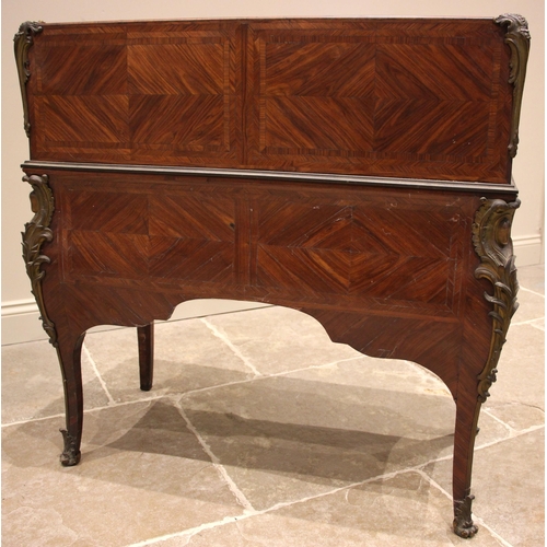 461 - A French kingwood and walnut lattice parquetry bureau, circa 1860, applied with ormolu mounts and ba... 