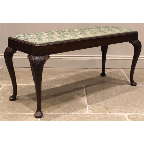 492 - A Chippendale revival mahogany piano duet stool, early 20th century, the foliate upholstered drop-in... 