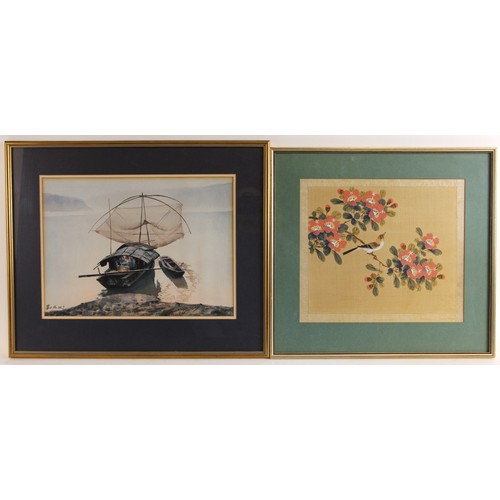 188 - Chinese School (20th century),
Watercolours on silk, 
A pair of bird studies, 
24cm x 29cm, 
Framed ... 