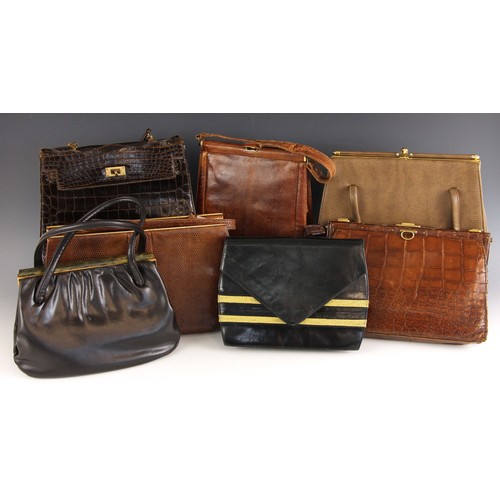 375 - A collection of ladies leather handbags and clutches, mid 20th century, to include Jane Shilton, Rus... 