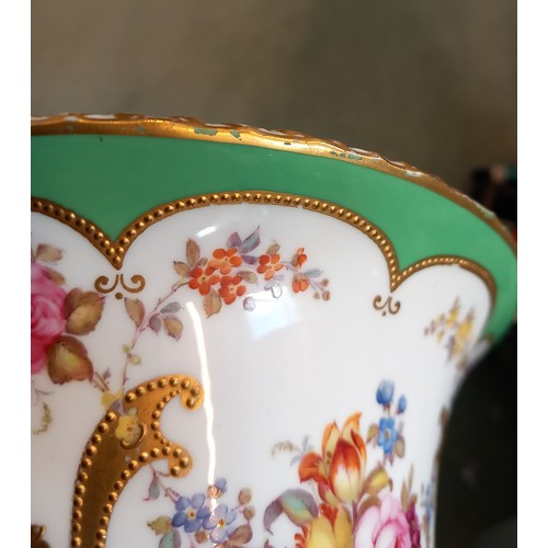 253 - A Royal Crown Derby twin handled urn in the manner of Cuthbert Gresley, early 20th century, of campa... 