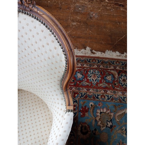 510 - Pair of Louis XV style fauteuils armchairs, late 20th century, each with a carved stained beechwood ... 