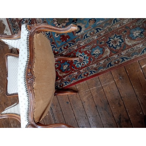 510 - Pair of Louis XV style fauteuils armchairs, late 20th century, each with a carved stained beechwood ... 