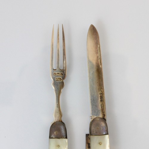 36 - A set of George V silver and 'mother of pearl' campaign cutlery, retailed by Finnigans, C W Fletcher... 