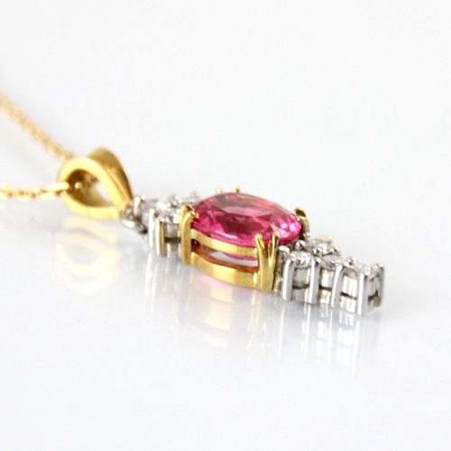 120 - A bespoke untested pink spinel and diamond pendant, the trefoil designed round cut diamond pendant s... 