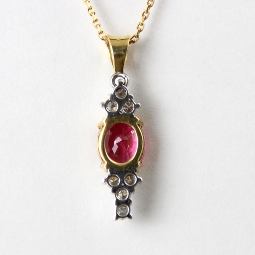 120 - A bespoke untested pink spinel and diamond pendant, the trefoil designed round cut diamond pendant s... 