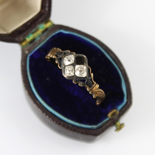 138 - An 18th century diamond ring, the quatrefoil head set with three fancy cut diamonds (one missing) le... 