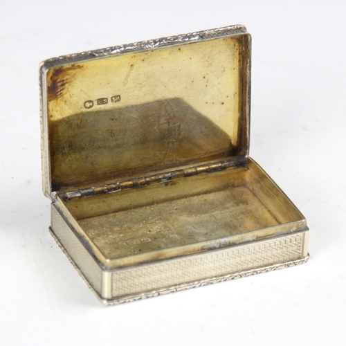 22 - A Victorian silver snuff box, Edward Smith, London 1845, the rectangular hinged cover inset with a m... 