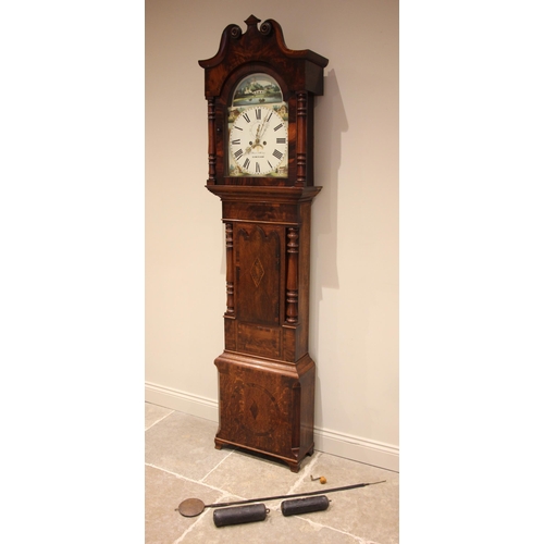 669 - A 19th century oak and mahogany cased longcase clock signed Hurt and Wray Birmingham, the twin swan ... 