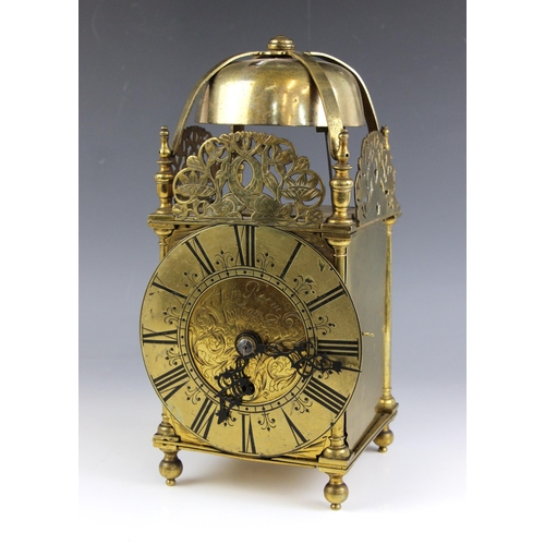 671 - An 18th century and later brass lantern clock, signed Sam Reeve, Stoneham, the four pillar case with... 