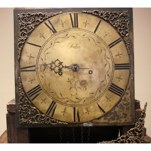 672 - A mid 18th century oak cased thirty hour longcase clock, signed Foden, the 28cm square brass dial se... 