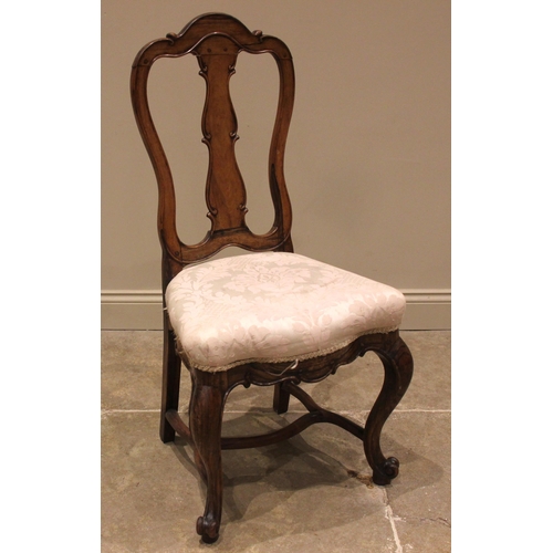 687 - A rosewood side chair, 18th century, possibly Portuguese, with vasiform splat back, stuff-over serpe... 