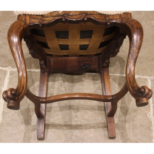 687 - A rosewood side chair, 18th century, possibly Portuguese, with vasiform splat back, stuff-over serpe... 