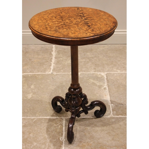 734 - A William IV rosewood and marquetry pedestal occasional/lamp table, the circular top inlaid with an ... 