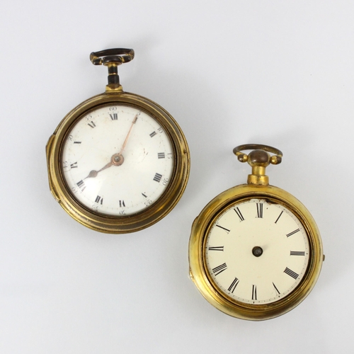 74 - A 19th century gold plated pair cased fob watch, the white enamel dial with Roman numerals, movement... 