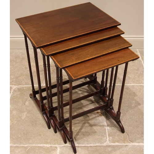 778 - A quartetto of mahogany and satinwood banded tea tables, by Thomas Turner, late 19th/early 20th cent... 