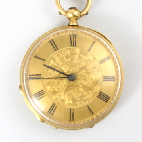 82 - An early 20th century yellow metal ladies fob watch, the gold coloured dial with Roman numerals and ... 