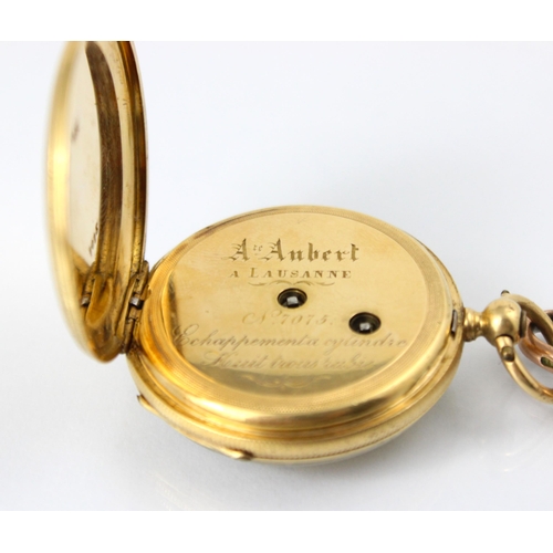 82 - An early 20th century yellow metal ladies fob watch, the gold coloured dial with Roman numerals and ... 