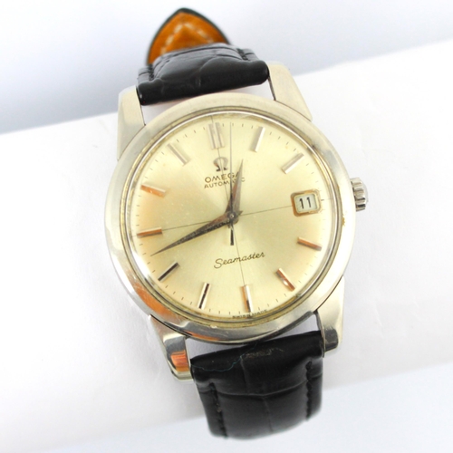 85 - An Omega automatic stainless steel Seamaster wristwatch, the circular dial with baton markers and da... 