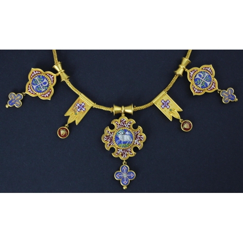 99 - A 19th century Italian micro mosaic necklace, in the manner of Antonio Civilotti, the woven necklace... 